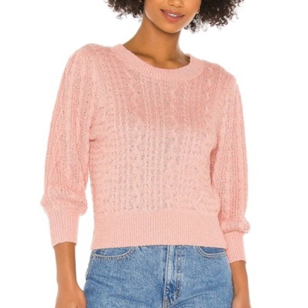 Free People Villa Cable Sweater in Bubble Bath Pink Size L
